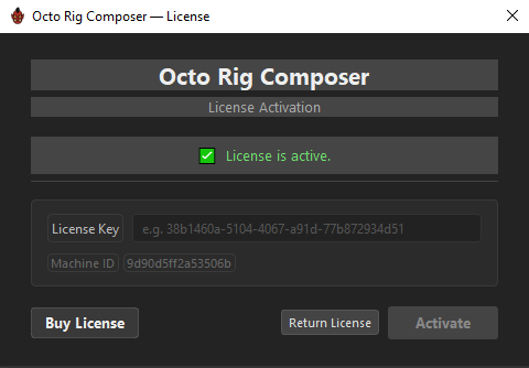 License dialog