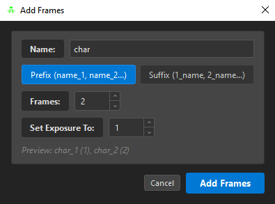 The Add Frames dialog