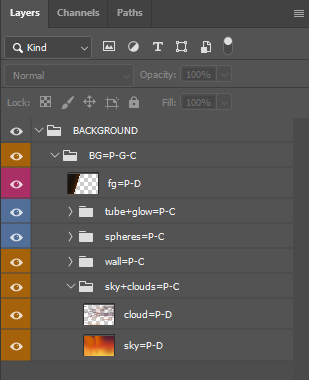 A tagged Photoshop layer panel